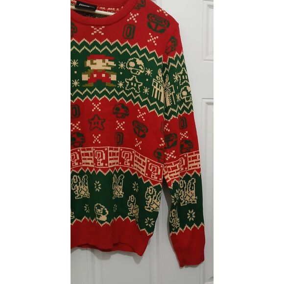 Super Mario mens large ugly Christmas sweater red green - Picture 3 of 7
